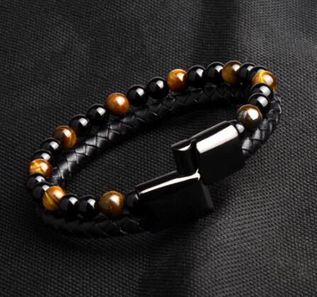 Bracelets en pierre naturelle pour hommes et cuir véritable tressé - eden  perles