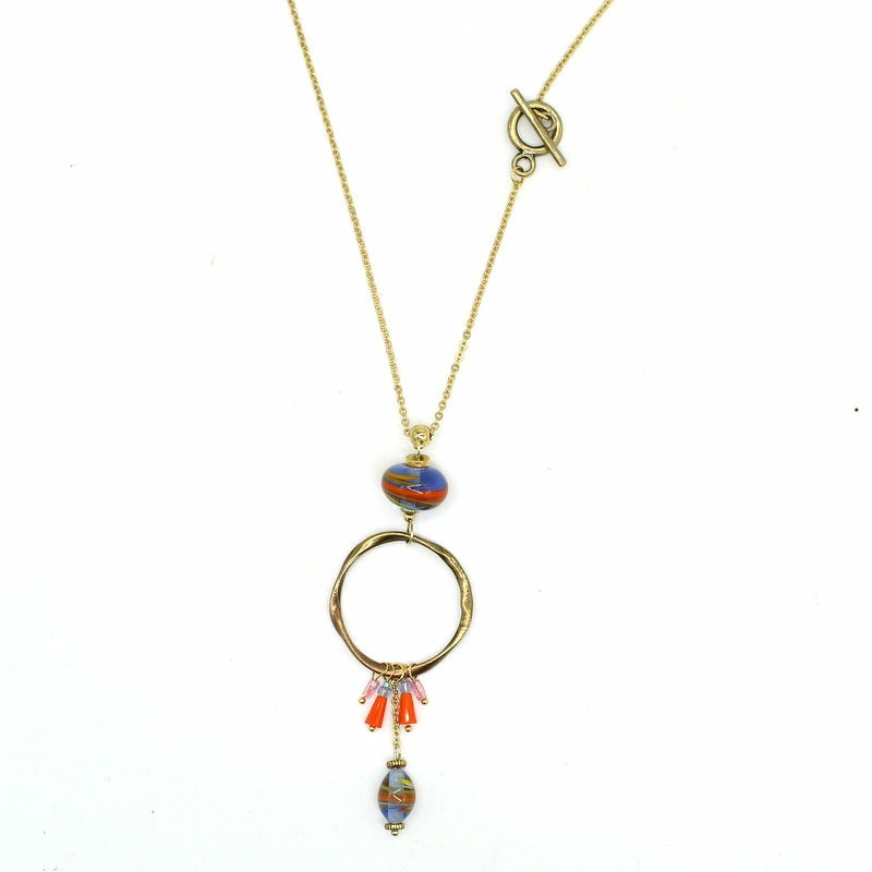 Collier Pampilles Perles De Cristal Bleu Sur Plaqué Or 18 Carats - Bijouxia - Neuf Avec étiquettes