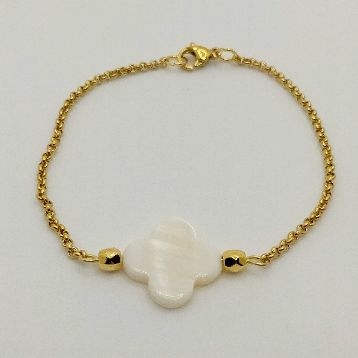 Bracelet trèfle nacre blanc/doré - eden perles