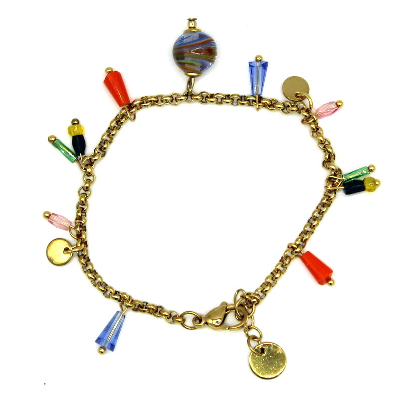 Bracelet Vintage Or Avec Pampilles, Perles & Pompons - Modèle Original 5433, Occasion