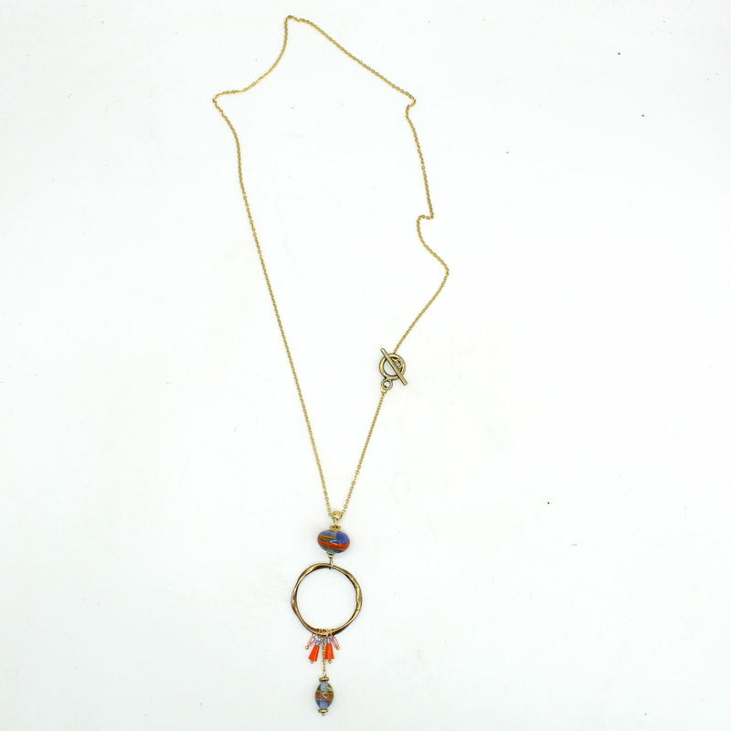 Collier Pampilles Perles De Cristal Bleu Et Plaqué Or 18 Carats - Bijoux Femme, Neuf