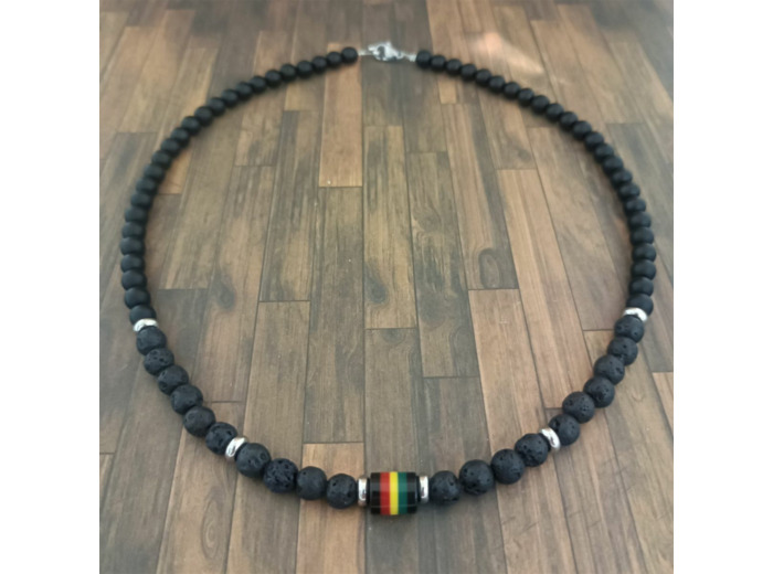 Collier homme pierre de lave/agate noire