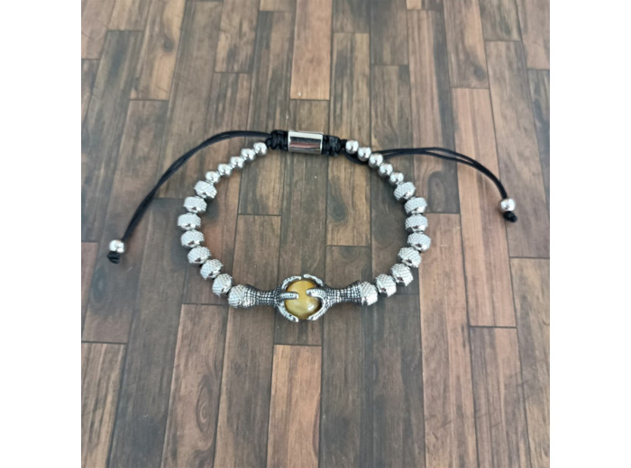 Bracelet homme en acier inox et perle œil de tigre