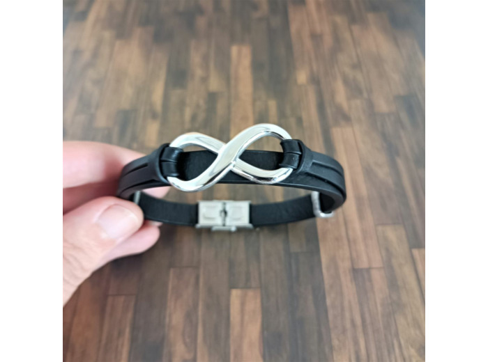 Bracelet cuir et acier inox homme infini