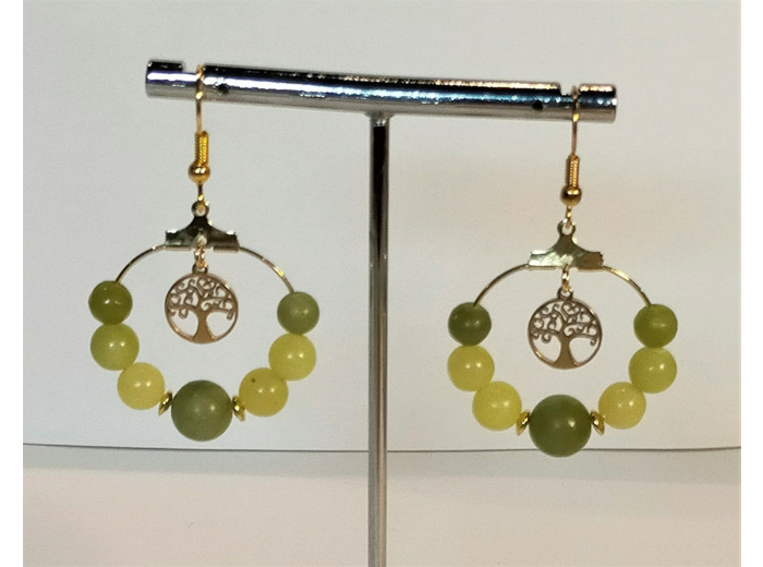 B.O. arbre de vie doré/agate verte