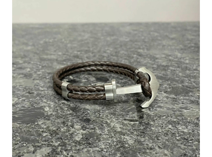 Bracelet en cuir ancre marine