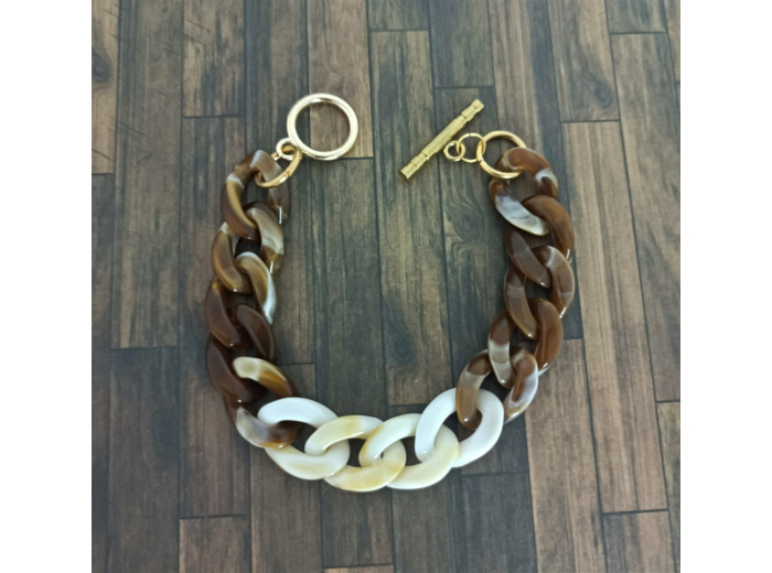 Bracelet gros maillons marron/beige 19mm