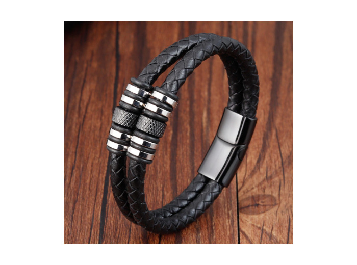 Bracelet tendance en cuir véritable pour hommes 25