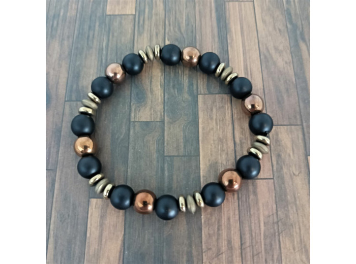 Bracelet homme agate noire/hématite