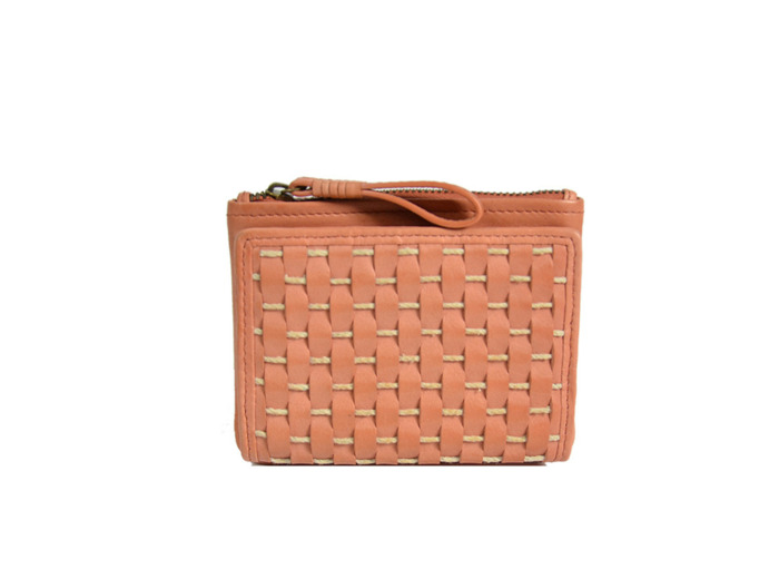 Biba Gibbon Portefeuille Cuir Tressé Salmon