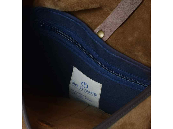 Bleu de Chauffe Sac Musette S Cuir Velours Tabac