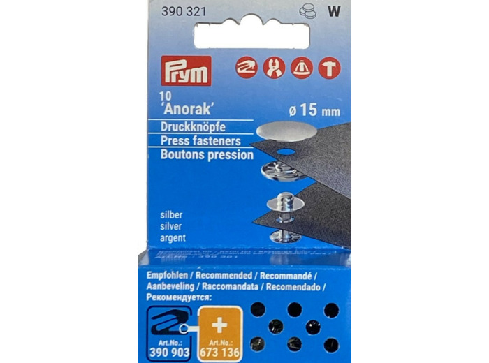 Boutons pression Anorak argent 15 mm Prym