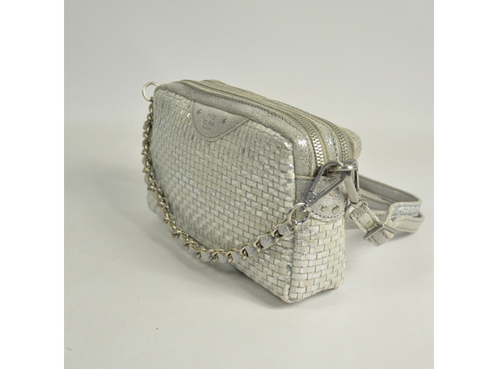 Mila Louise Mama XS W Petit Sac Trotteur Cuir Tressé Silver