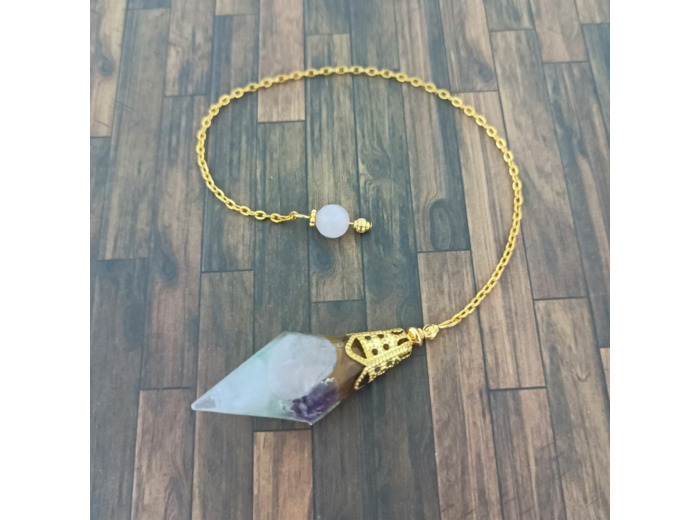 Pendule orgonite quartz rose/améthyste/œil de tigre/opaline/aventurine