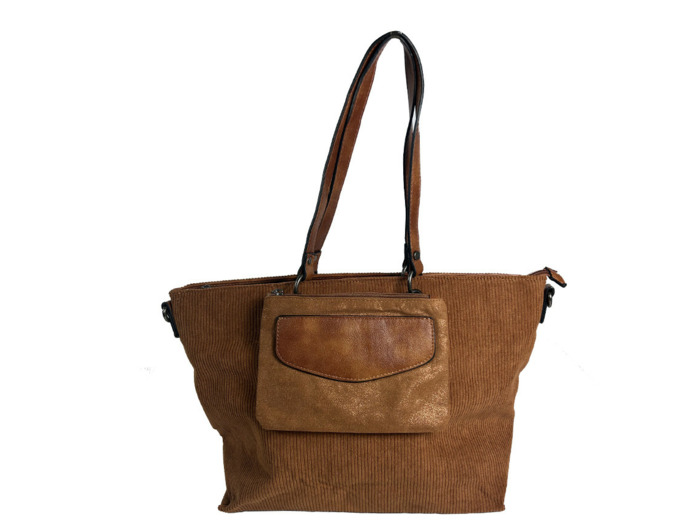 Farfouillette Velours Sac Shopping Avec Pochette En Velours Camel