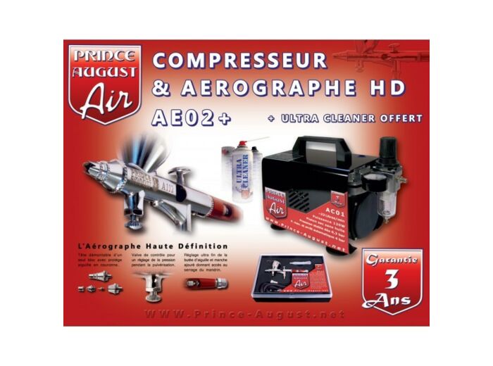 AE02+ Ensemble Aérographe HD et Compresseur + Ultra Cleaner