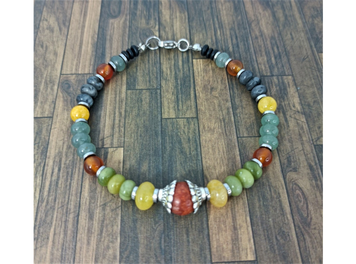 Bracelet en perles naturelles argenté