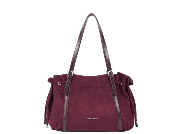 Lancaster Velvet Emma Grand Sac Porté Epaule 518-097 Aspect Suédine Bordeaux