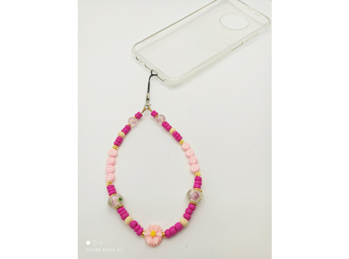 Bijou de portable rose/doré/Murano "LOVE KISS""