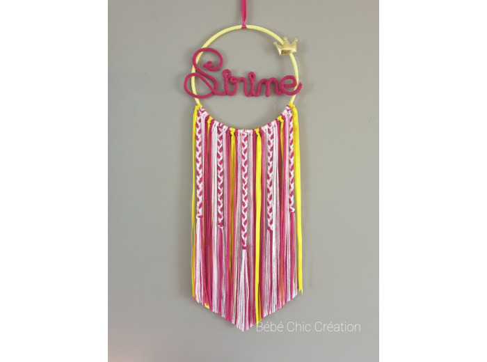 Attrape rêves prénom personnalisable Jaune fuchsia et rose
