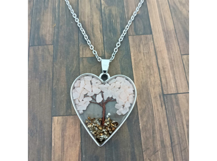 Pendentif arbre de vie résine/pierres naturelles cœur 8