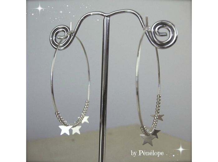 Créoles et petites étoiles en argent 925ème