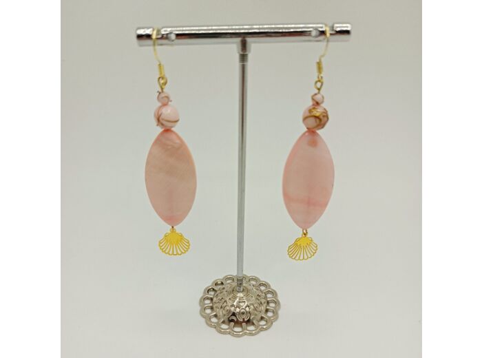 B.O. en perles de nacre ovale rose/doré