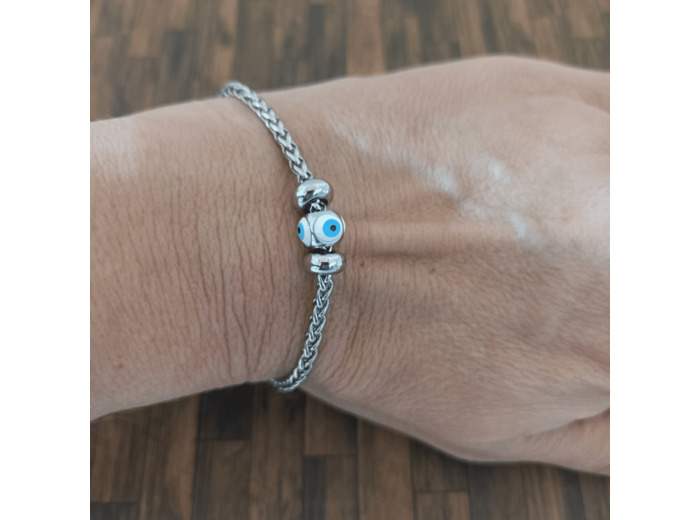 Bracelet œil porte bonheur en acier inoxydable argenté
