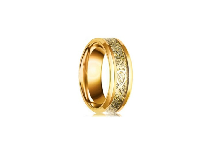Bague homme incrustation en acier inoxydable doré
