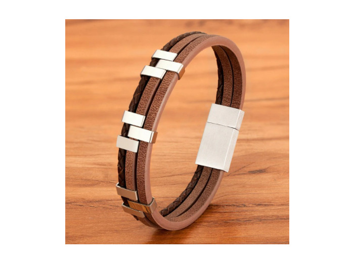 Bracelet tendance en cuir véritable marron 16