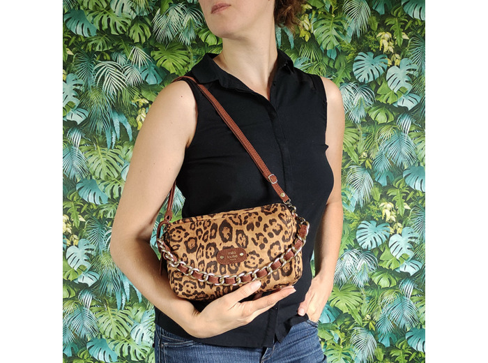 Mila Louise Mama LP1 Sac Trotteur Toile léopard Cognac