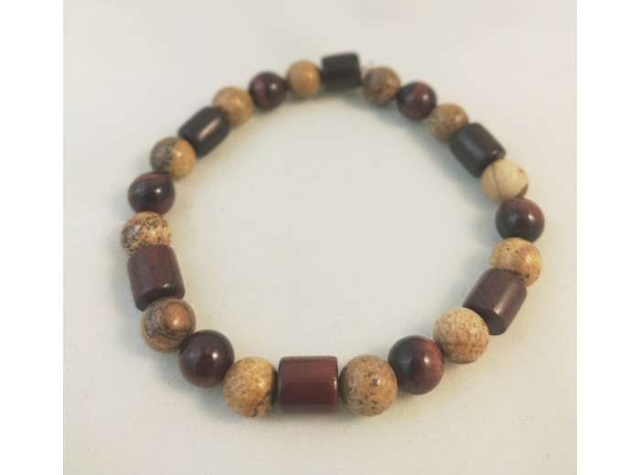 Bracelet bois acajou et jaspe paysage