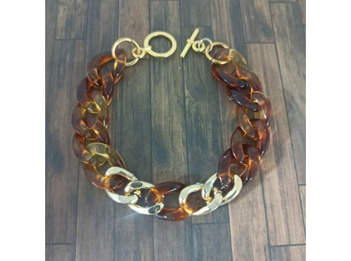 Bracelet gros maillons topaze/doré 19mm