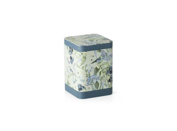 Boite carrée florale verte et bleue en métal