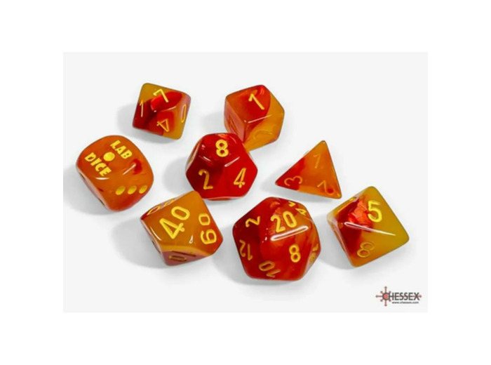 CHESSEX - Set de 8 dés - GEMINI Rouge Orange Jaune Luminar