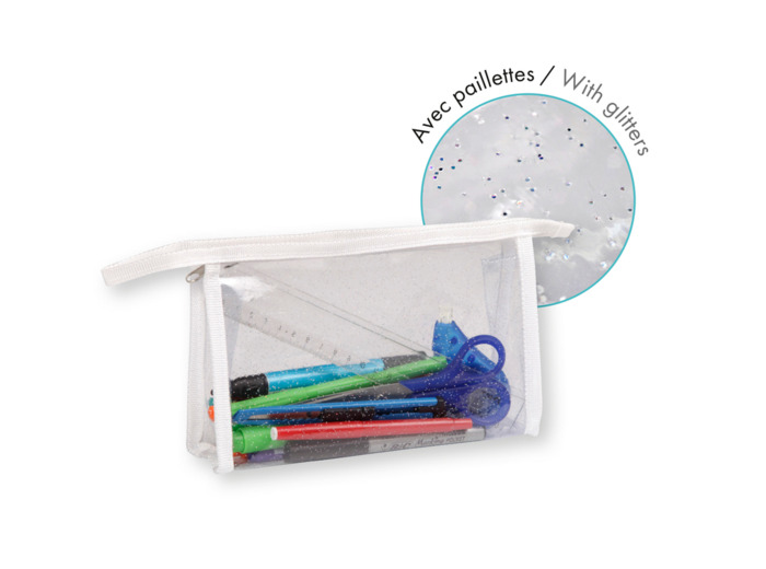 Trousse rectangulaire transparente pailletée - Spécial examen