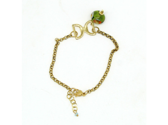 Bracelet fer à cheval perle Murano olive  Salvia