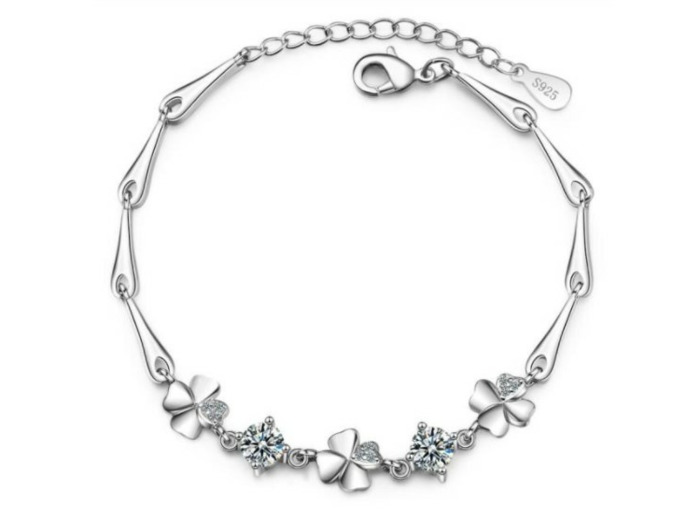 Bracelet en argent 3 trèfles 2 zircon