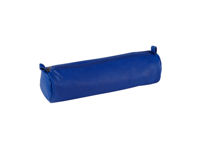 Trousse ronde - Cuir teinté - Bleu