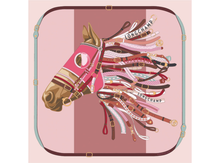 Longchamp Carré de soie 90 Tête de cheval rose