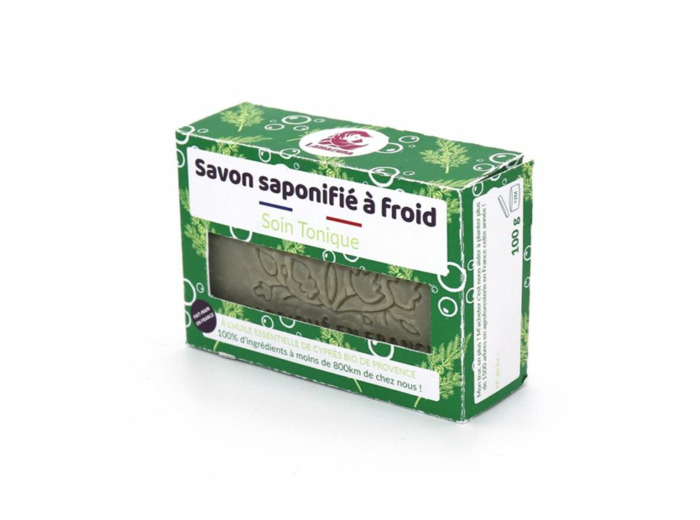 Savon solide artisanal saponifié à froid Soin Tonique 100g A l'huile essentielle de Cyprès Bio de Provence Lamazuna