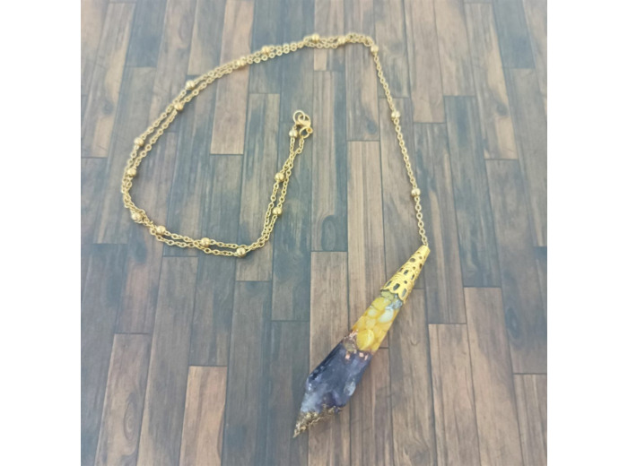 Pendentif orgonite pendule améthyste/corail jaune