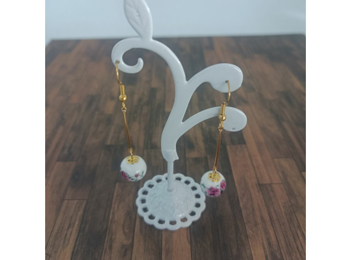 Boucles d'oreille perle porcelaine rose