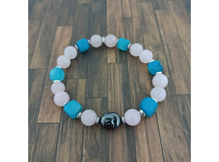 Bracelet bouddha quartz rose/agate/hématite