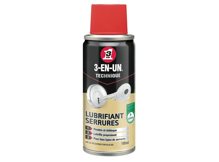 3-EN-UN Technique • Lubrifiant Serrure • Aérosol • Lubrifie proprement• Pour tous types de cylindres • 100 ML Unité