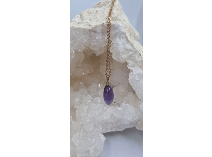 Pendentif améthyste et chaine plaqué or olpa669