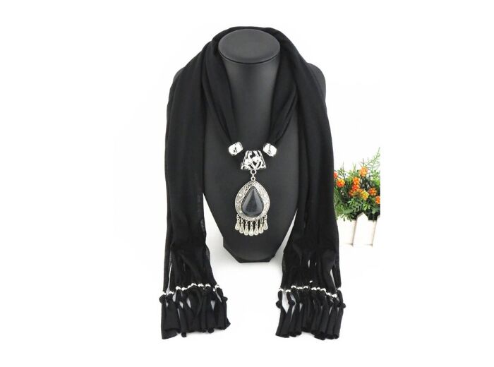 Foulard coton noir pendentif noir