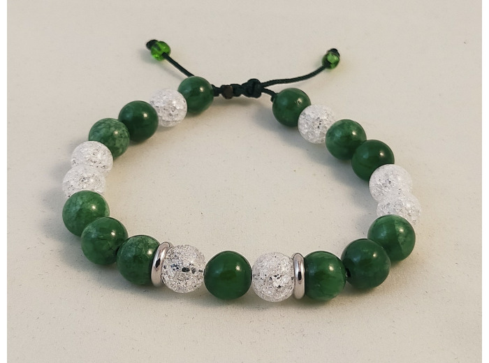 Bracelet ajustable jade vert / cristal de roche craquelé