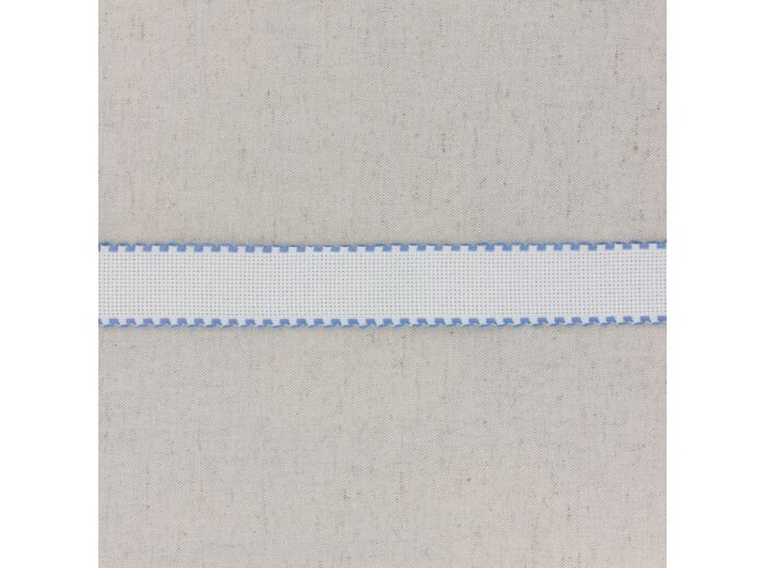 Bande à broder Aïda blanc liseré bleu 5.5 pts - 3 cm