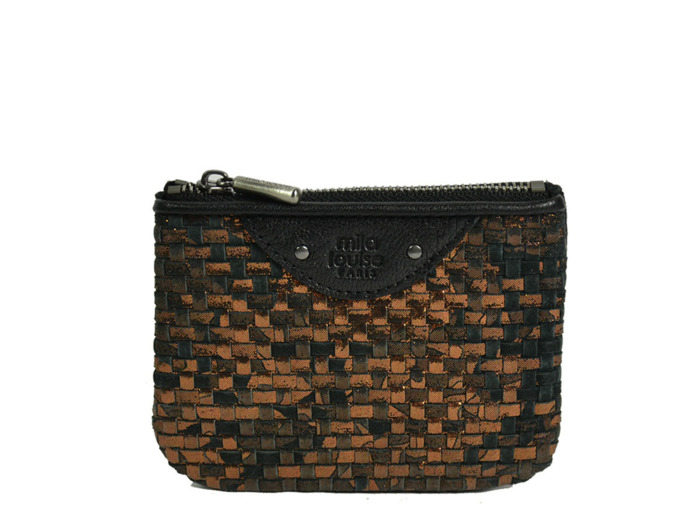 Mila Louise Briny XS W Petit Porte-Monnaie Cuir Tressé Noir Bronze
